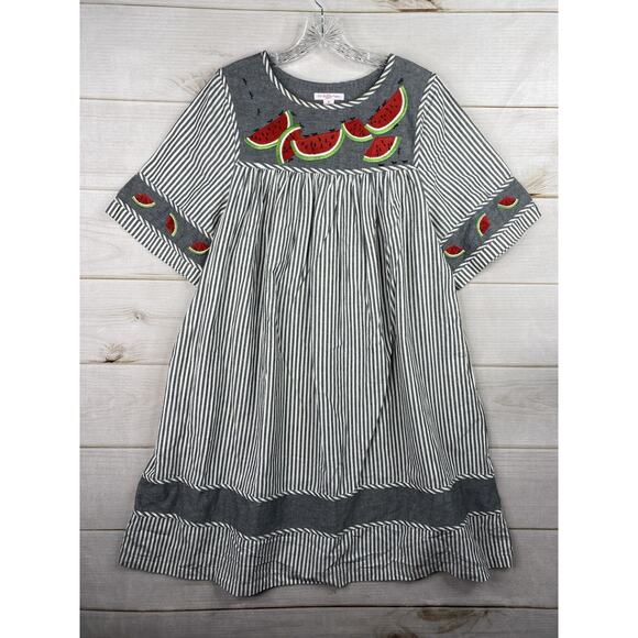 Go Softly Patio Dress Petite Large PL Multi Stripe Watermelon Cottage MuuMuu - Picture 1 of 9
